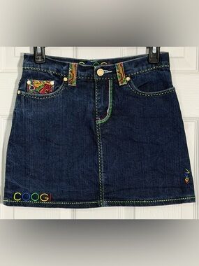 Coogi Girls Denim Skort Size 14 Y2K Embroidered Colorful Jean Skirt Shorts